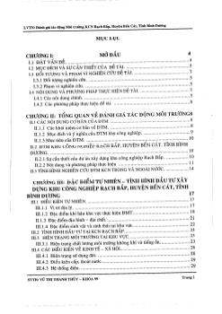 Đánh giá tác động Môi trường Khu công nghiệp Rạch Bắp, Huyện Bến Cát, Tỉnh Bình Dương