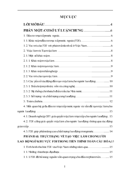Đầu tư trực tiếp nước ngoài với vấn đề đào tạo việc làm cho người lao động Việt Nam trong tiến trình toàn cầu hoá