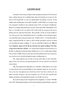 Đầu tư trực tiếp nước ngoài với vấn đề tạo việc làm cho người lao động Việt Nam trong tiến trình toàn cầu hoá