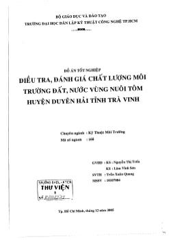 Điều tra, đánh giá chất lượng môi trường đất, nước vùng nuôi tôm huyện duyên hải tỉnh Trà Vinh