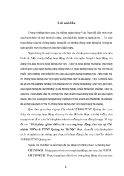 Giải pháp giảm thiểu rủi ro trong hoạt động cho vay tại Chi nhánh Ngân hàng nông nghiệp và phát triển nông thôn Quảng An Hà Nội