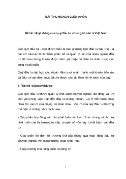 Hoạt động của quỹ đầu tư chứng khoán ở Việt Nam