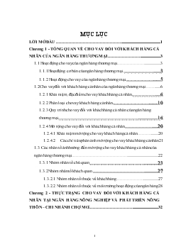 Mở rộng cho vay đối với khách hàng cá nhân tại Ngân hàng nông nghiệp và phát triển nông thôn – chi nhánh Chợ Mơ