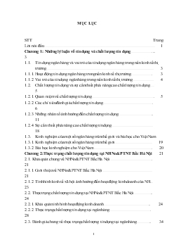 Nâng cao chất lượng tín dụng tại Ngân hàng nông nghiệp và phát triển nông thôn Bắc Hà Nội