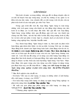 Nâng cao chất lượng tín dụng tại Ngân hàng nông nghiệp và phát triển nông thôn thị xã Phú Thọ tỉnh Phú Thọ