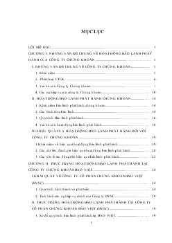 Nâng cao hiệu quả hoạt động bảo lãnh phát hành ở Công ty Cổ phần chứng khoán Bảo Việt (BVSC)