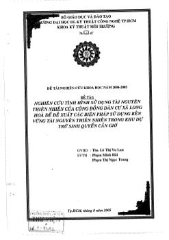 Nghiên cứu tình hình sử dụng tài nguyên thiên nhiên của cộng đồng dân cư xã Long Hòa để đề xuất các biện pháp sử dụng bền vững tài nguyên thiên nhiên trong khu dự trữ sinh quyển Cần Giờ