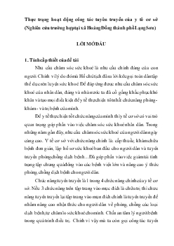 Thực trạng hoạt động công tác tuyên truyền của y tê cơ sở (Nghiên cứu trường hợp tại xã Hoàng Đồng thành phố Lạng Sơn)