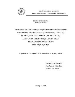Bước Đầu Khảo Sát Thực Trạng Dinh Dưỡng Của Sinh Viên Trong Khu Vực Ký Túc Xá Đại Học An Giang Sử Dụng Bếp Ăn Tập Thể và Đề Xuất Năng Lượng Cần Thiết và Hợp Lý cho Khẩu Phần Ăn Hàng Ngày Trong Điều Kiện Học Tập