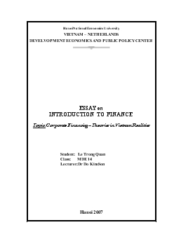 Corporate Financing – Theories in Vietnam Realities