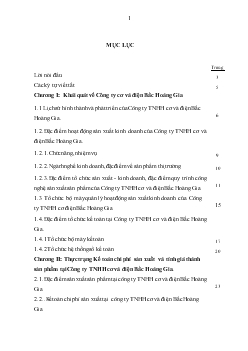 Hoàn thiện kế toán chi phí sản xuất và tính giá thành sản phẩm xây lắp ở Công ty TNHH cơ và điện Bắc hoàng Gia