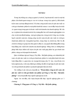 Kế toán chi phí sản xuất và tính giá thành sản phẩm tại Công ty Tây Bắc - Bộ Quốc phòng
