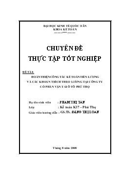 Kế toán lao động tiền lương và các khoản trích theo lương tại Công ty cổ phần vận tải ô tô Phú Thọ