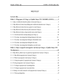 Kế toán nguyên vật liệu tại Công ty Cổ phần Dược TW Mediplantex