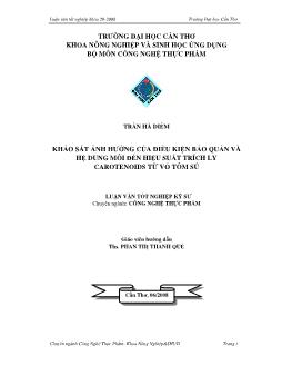 Khảo sát ảnh hưởng của điều kiện bảo quản và hệ dung môi đến hiệu suất trích ly carotenoids từ vỏ tôm sú