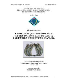 Khảo sát các quy trình công nghệ chế biến tôm đông lạnh tại công ty cổ phần thủy sản sóc trăng (Stapimex)