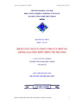 Khảo sát chất lượng cơm của một số giống gạo phổ biến trên thị trường