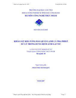 Khảo sát khả năng bảo quản lạnh cá tra philê xử lý trong dung dịch acid lactic
