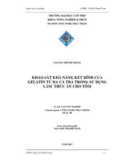 Khảo sát khả năng kết dính của Gelatin từ da cá tra trong sử dụng làm thức ăn cho tôm
