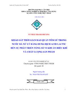Khảo sát thời gian bảo quản tôm sú trong nước đá xử lý bằng dung dịch acid lactic đến sự phát triển tổng số vi khuẩn hiếu khí và chất lượng sản phẩm
