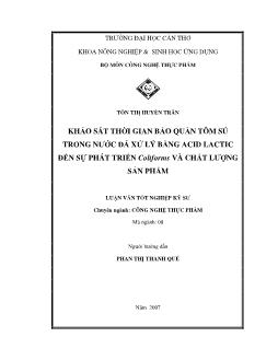 Khảo sát thời gian bảo quản tôm sú trong nước đá xử lý bằng acid lactic đến sự phát triển Coliforms và chất lượng sản phẩm