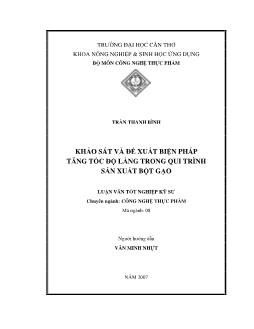 Khảo sát và đề xuất biện pháp tăng tốc độ lắng trong quy trình sản xuất bột gạo