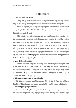 Mở rộng cho vay đối với các doanh nghiệp vừa và nhỏ của vpbank. Chi nhánh Thăng Long