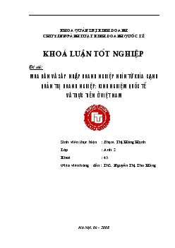 Mua bán và sáp nhập doanh nghiệp (M&A) nhìn từ khía cạnh quản trị doanh nghiệp: kinh nghiệm quốc tế và thực tiễn ở Việt Nam
