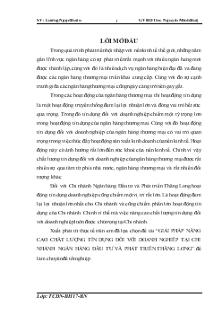 Nâng cao CHẤT LƯỢNG TÍN DỤNG ĐỐI VỚI DOANH NGHIÊP tại CHI NHÁNH Ngân hàng đầu tư và phát triển THĂNG LONG