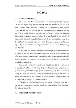 Nâng Cao Hiệu Quả Và Hạn Chế Rủi Ro Trong Hoạt Động Kinh Doanh Bảo Hiểm Tại Bảo Minh An Giang