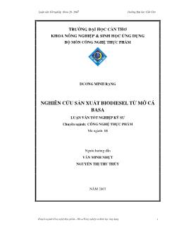 Nghiên cứu sản xuất Biodiesel từ mỡ cá basa