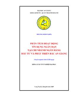 Phân tích hoạt động tín dụng ngắn hạn tại chi nhánh ngân hàng đầu tư và phát triển Bắc An Giang