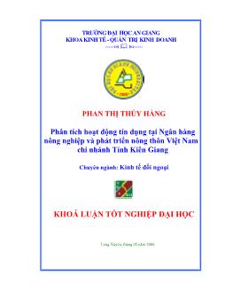 Phân tích hoạt động tín dụng tại Ngân hàng Nông nghiệp và phát triển nông thôn, chi nhánh tỉnh Kiên Giang giai đoạn 2006-2008