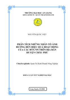 Phân tích những nhân tố ảnh hưởng đến hiệu quả hoạt động của các hợp tác xã nông nghiệp trên địa bàn huyện Châu Phú