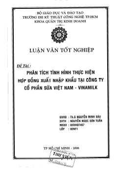 Phân tích tình hình thực hiện hợp đồng xuất nhập khẩu tại Công ty cổ phần Sữa Việt Nam - Vinamink