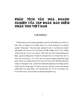 Phân tích văn hoá doanh nghiệp của tập đoàn Bảo hiểm nhân thọ Việt Nam