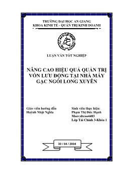 Quản Trị Vốn Lưu Động Và Phân Tích Khả Ảnh Hưởng Giá Nguyên Liệu Đến Giá Thành Sản Phẩm