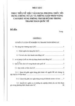 Thực tiễn về việc vận dụng phương thức chứng từ L/C và những giải pháp nâng cao khả năng phòng tránh rủi ro trong thanh toán quốc tế