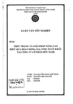 Thực trạng và giải pháp nâng cao hiệu quả hoạt động gia công xuất khẩu tại Công ty Cổ phần Hữu Nghị