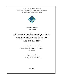 Xây dựng và hoàn thiện quy trình chế biến khô cá sặc rằn bằng lều sấy cải tiến