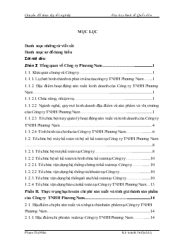 Báo cáo Hạch toán chi phí sản xuất và tính giá thành sản phẩm tại Công ty TNHH Phương Nam (có )