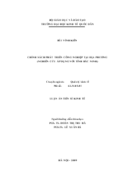 Chính sách phát triển công nghiệp tại địa phương (Nghiên cứu áp dụng với tỉnh Bắc Ninh)