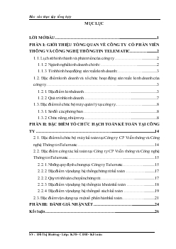 Công tác kế toán tại Công ty cổ phần Viễn thông và Công nghệ Thông tin Telematic