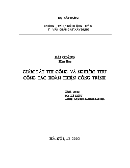 Giám sát thi công và nghiệm thu các công tác hoàn thiện công trình