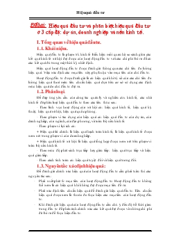 Hiệu quả đầu tư và phân biệt hiệu quả đầu tư ở 3 cấp độ: dự án, doanh nghiệp và nền kinh tế