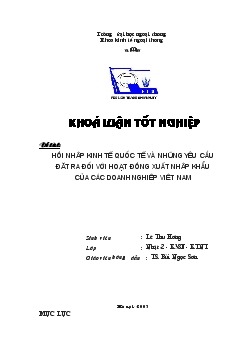 Hội nhập kinh tế quốc tế và những yêu cầu đặt ra đối với Hoạt động xuất nhập khẩu của các doanh nghiệp Việt Nam