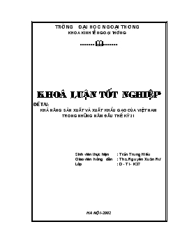Khả năng sản xuất và xuất khẩu gạo của Việt Nam trong những năm đầu thế kỷ 21