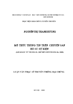 Mô thức thông tin trên chuyên san Hồ sơ Sự kiện (Khảo sát từ tháng 01. 2007 đến hết tháng 06. 2008)