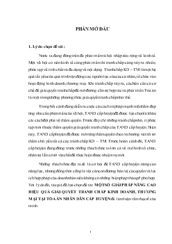 Nâng cao hiệu quả giải quyết tranh chấp kinh doanh, thương mại tại tòa án nhân dân cấp huyện