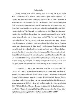 Phân tích thống kê kết quả kinh doanh của Công ty bảo hiểm Ngân hàng đầu tư và phát triển Việt Nam giai đoạn 2004- 2008